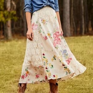 Reba Lace and Embroidery Patchwork Maxi Skirt